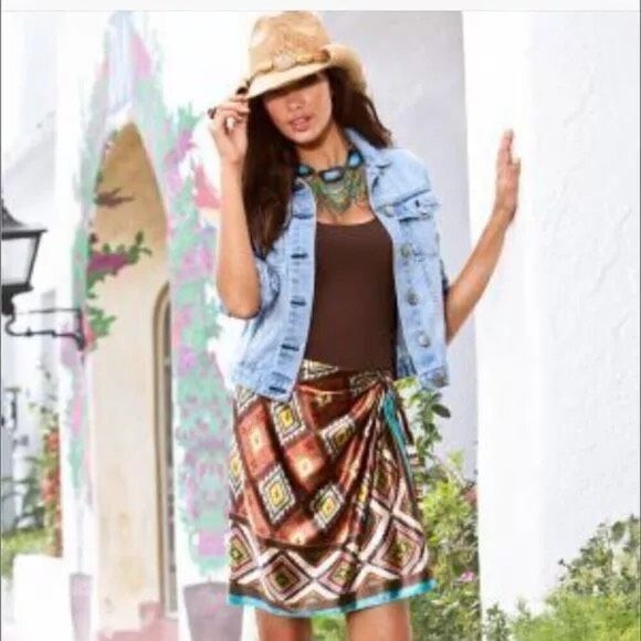 Boston Proper Desert Diamond Faux Wrap SW Sarong Mini Skirt Size 6 - Picture 1 of 9